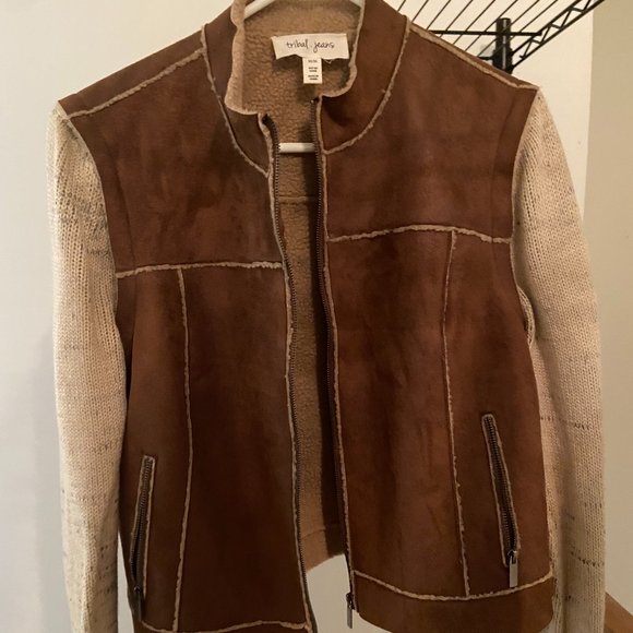 Tribal Jeans Jacket with Sweater Sleeves - Picture 1 of 6